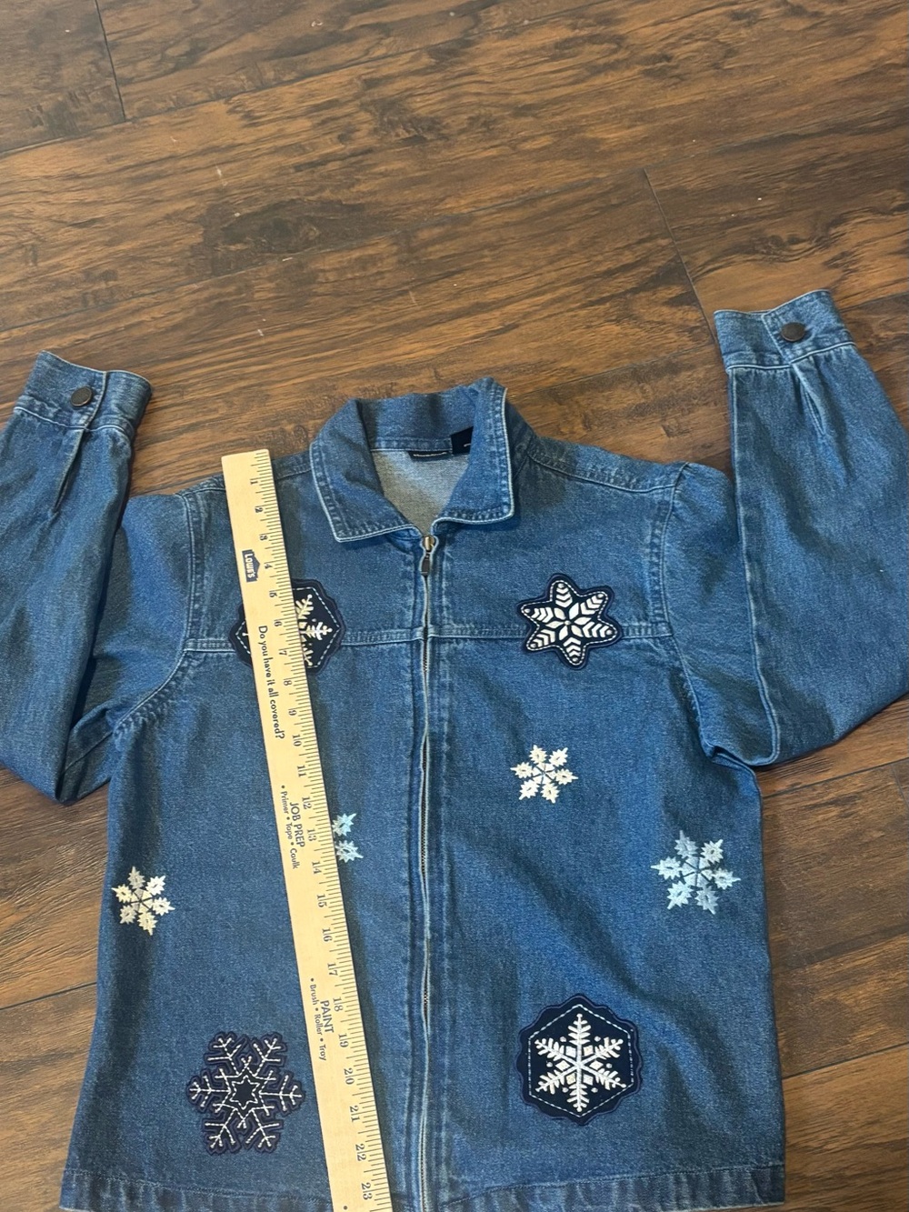Vtg 90s NorthCrest‎ Embroidered Snowflake Denim Jacket Zip Up Size M - Picture 6 of 10